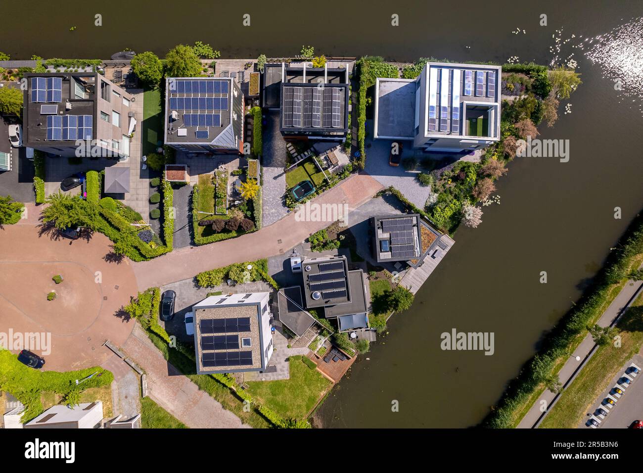 Vista aerea della zona residenziale nel quartiere di Leidsche Rijn a Utrecht, Paesi Bassi Foto Stock