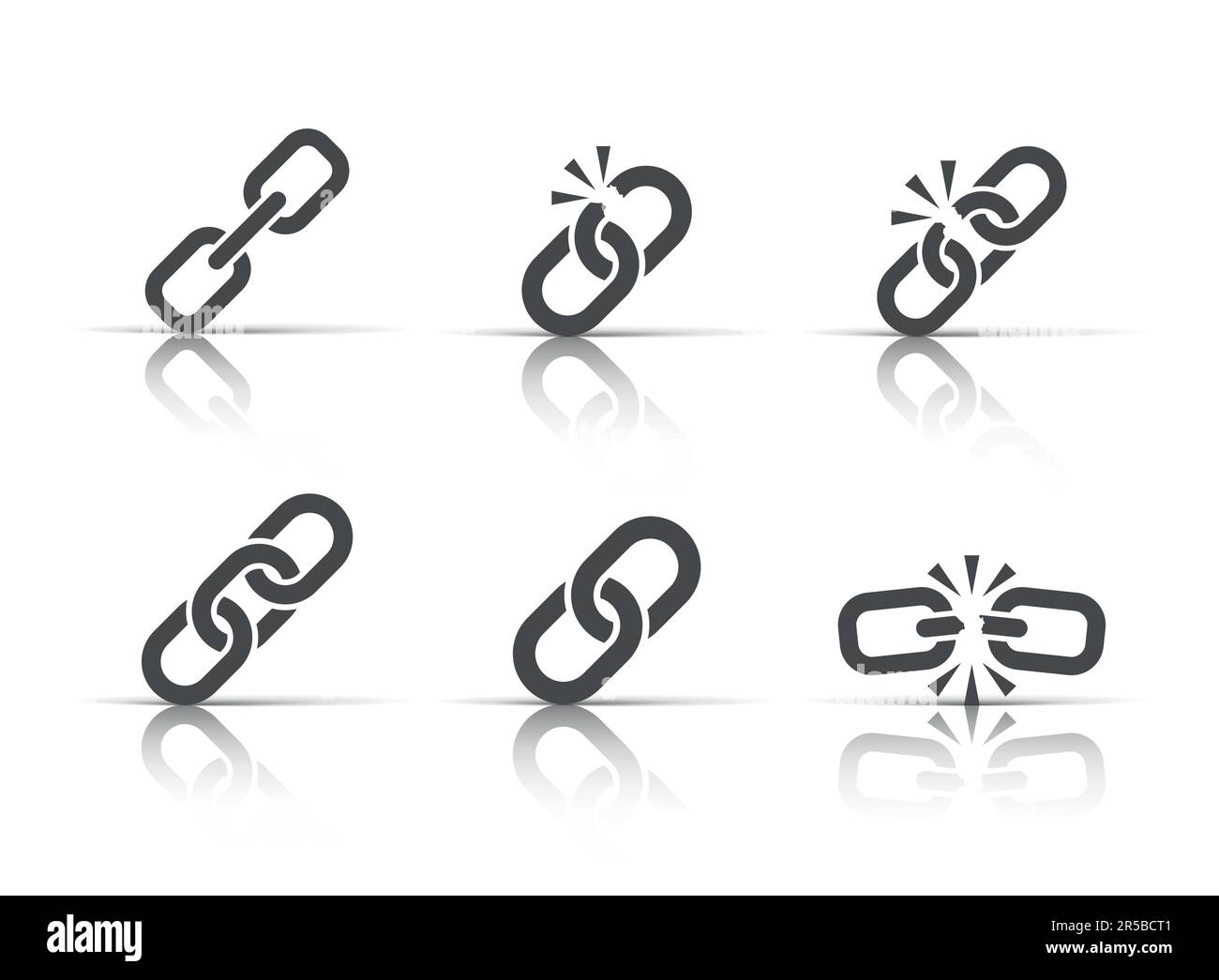 Segno della catena di set di icone di raccolta in stile appartamento. Link illustrazione vettoriale bianco su sfondo isolato. Collegamento ipertestuale il concetto di business. Illustrazione Vettoriale