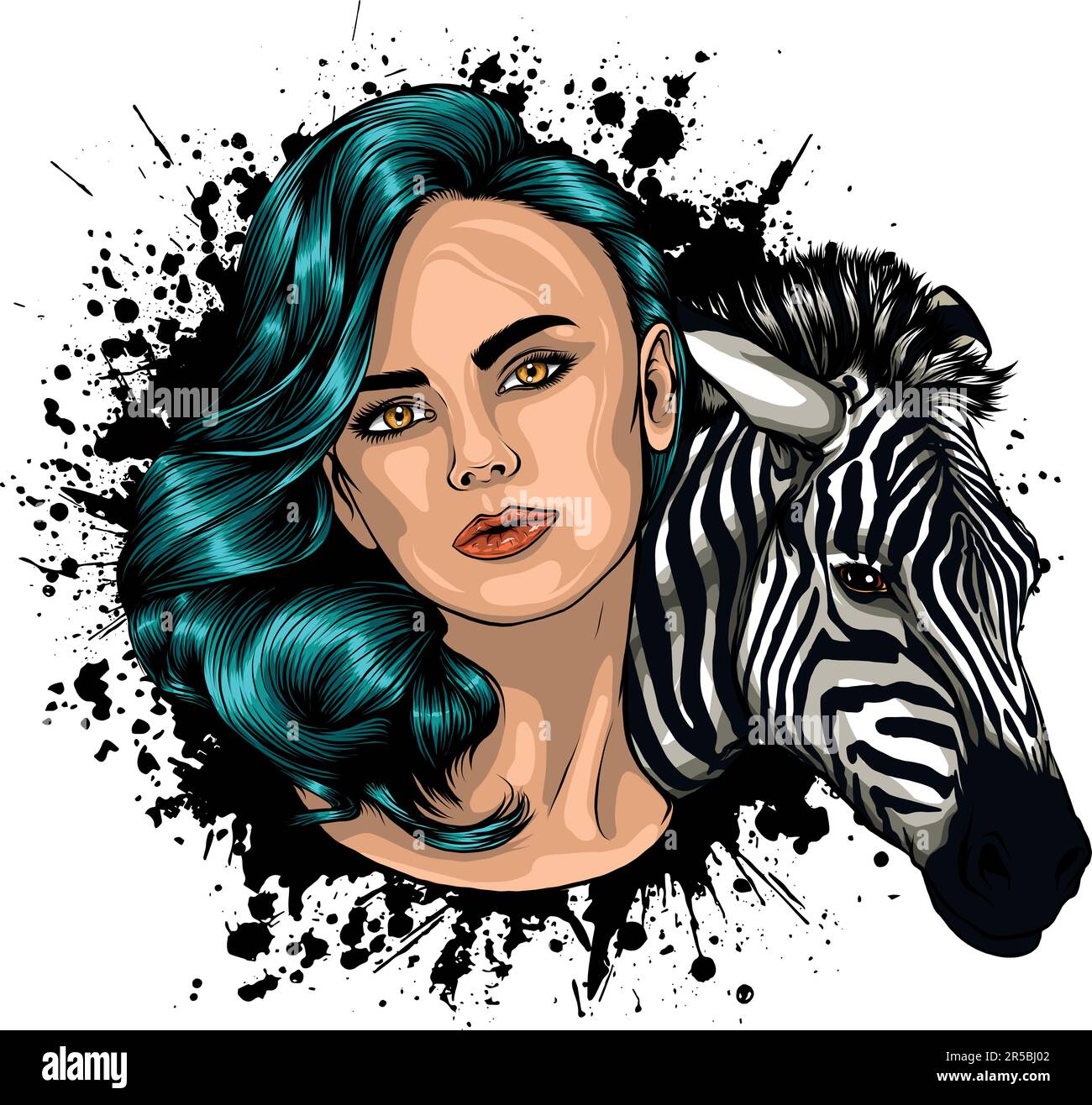 illustrazione vettoriale della testa di zebra e della ragazza Illustrazione Vettoriale