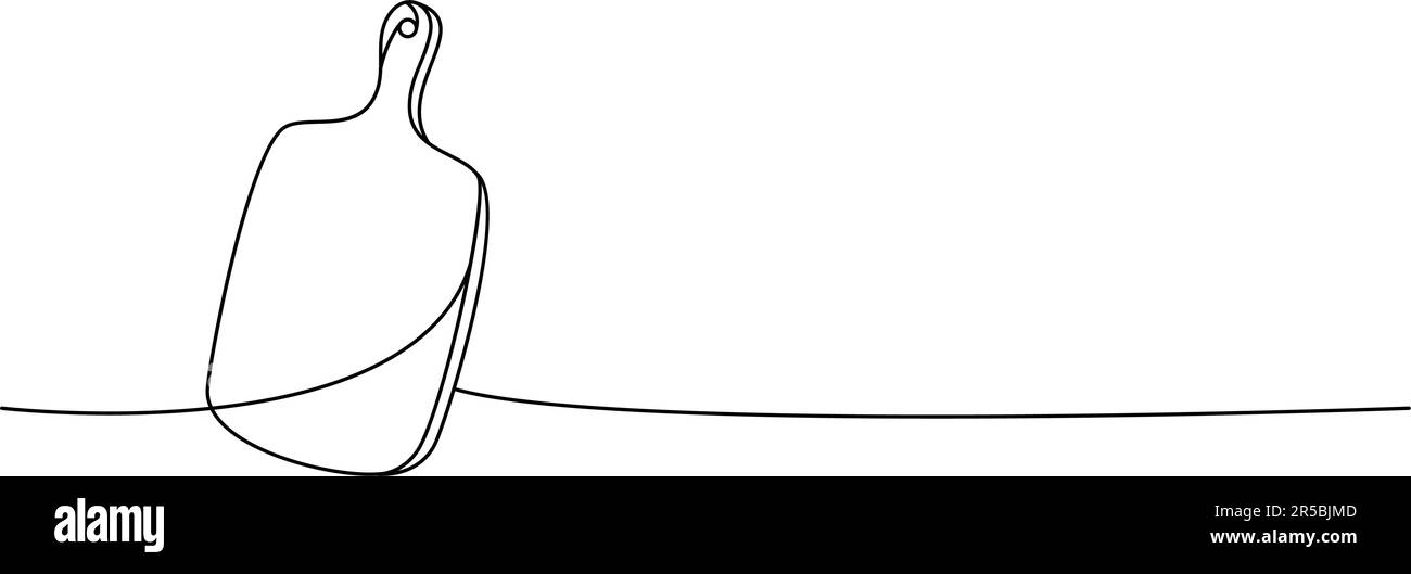 Tavola di taglio disegno continuo a una linea. Illustrazione continua di una riga per utensili da cucina. Illustrazione lineare minimalista vettoriale. Illustrazione Vettoriale
