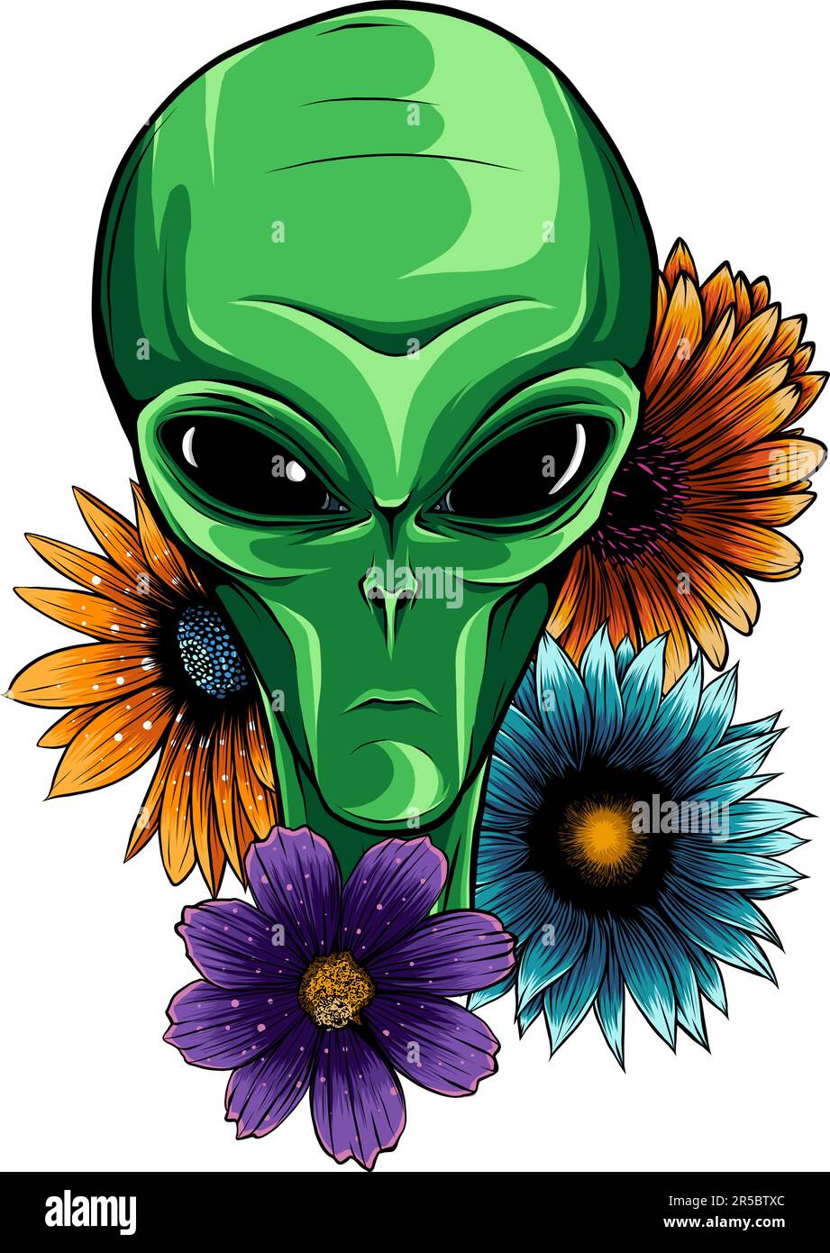Illustrazione vettoriale di Alien Face Flowers con fiore Illustrazione Vettoriale