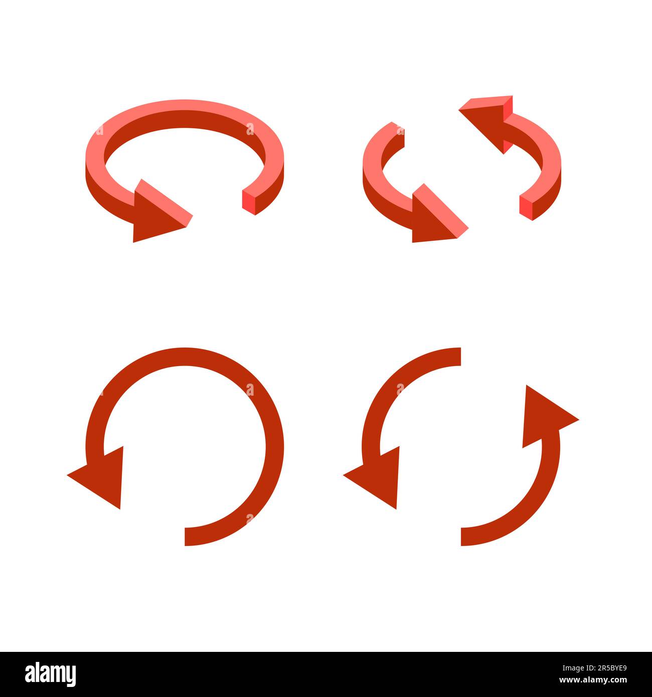 3D simbolo di aggiornamento. Icona rossa delle frecce isometriche. Informazioni su ricarica, aggiornamento o aggiornamento. Illustrazione vettoriale isolata su sfondo bianco. Illustrazione Vettoriale