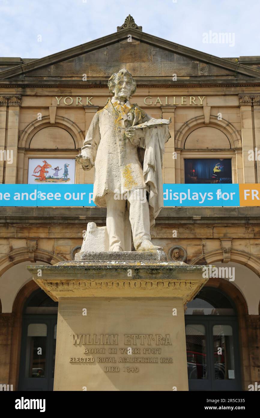 Statua dell'artista William Etty, York Art Gallery, Exhibition Square, Saint Leonard's Place, York, North Yorkshire, Inghilterra, Gran Bretagna, Regno Unito, Europa Foto Stock