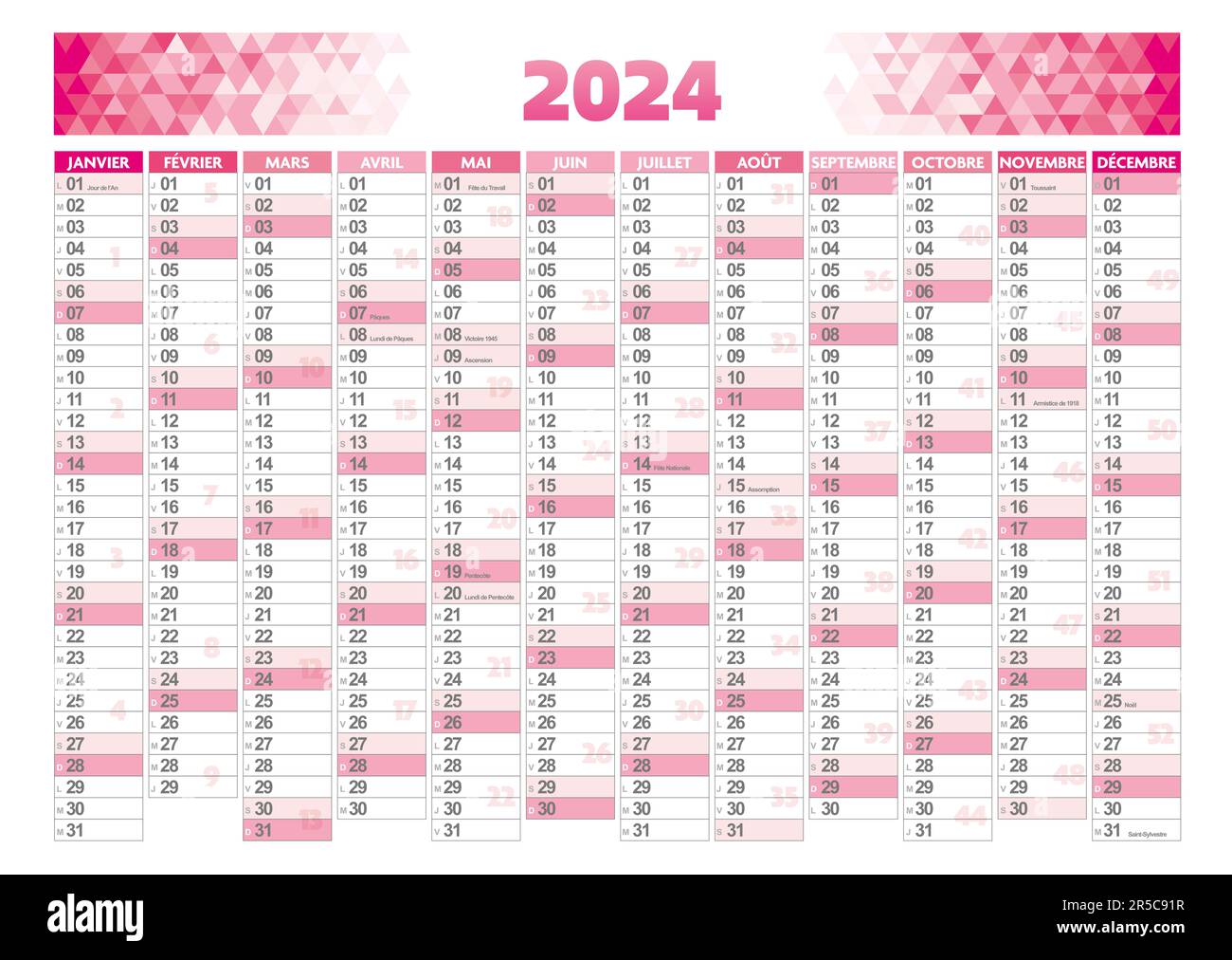 2024 francia tema del calendario annuale anteriore Foto Stock