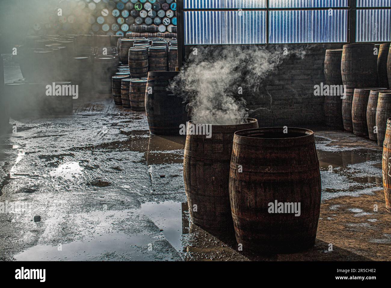 Produttore di barili presso la cooperage Speyside, Craigellachie, Scozia . Foto Stock
