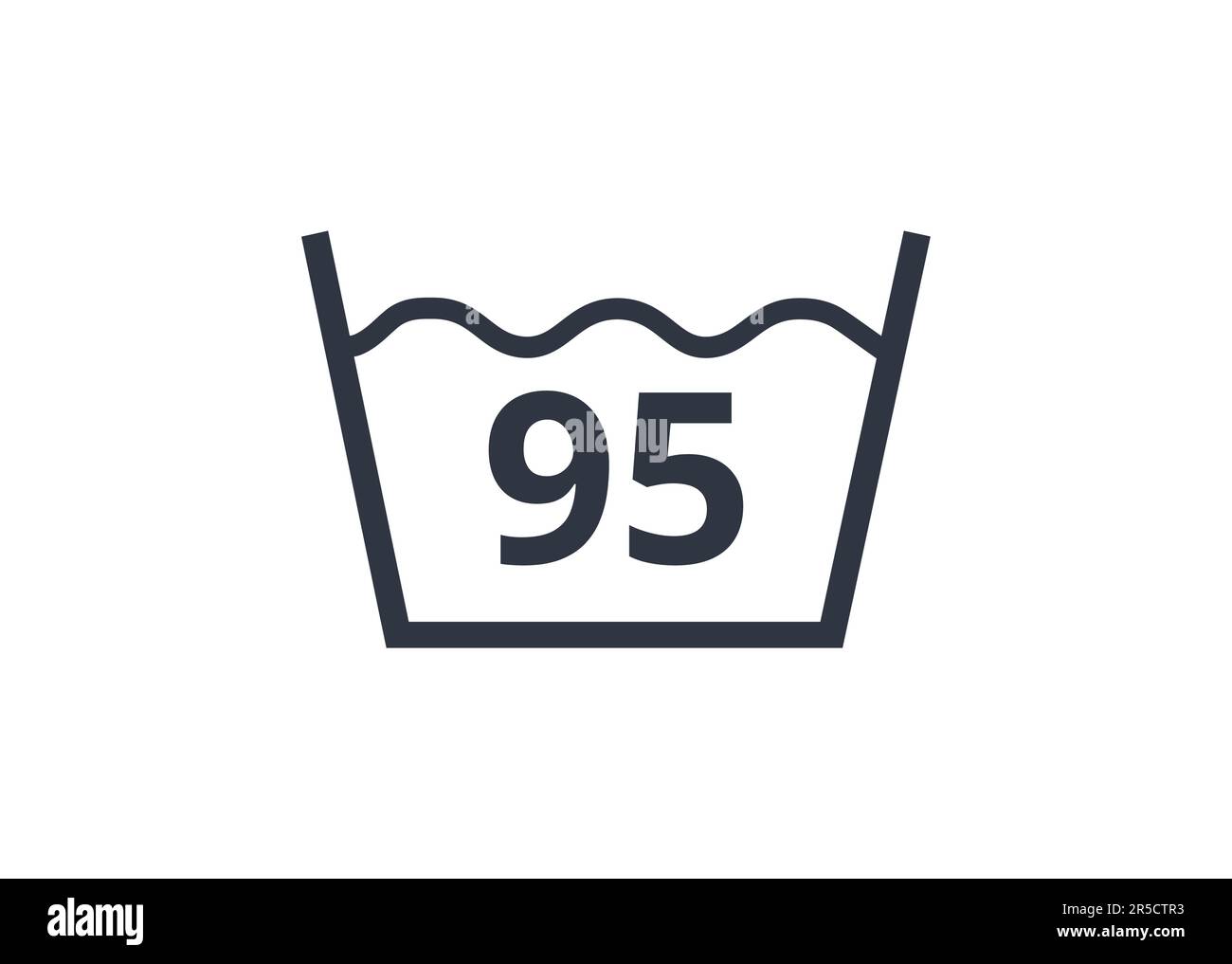 Temperatura dell'acqua 95 segno Celsius. Concetto di simboli di lavanderia. Illustrazione Vettoriale