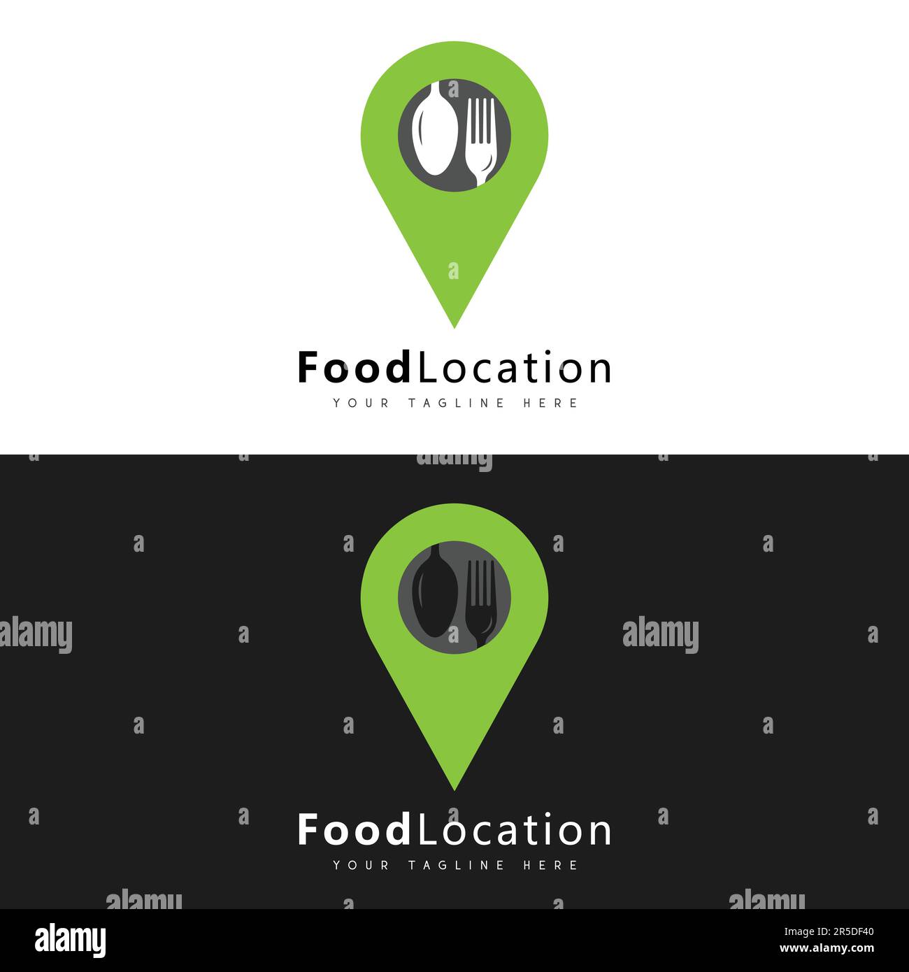 Food Location Logo Design Delivery Sign App Infographic Fork e logo Spoon Illustrazione Vettoriale