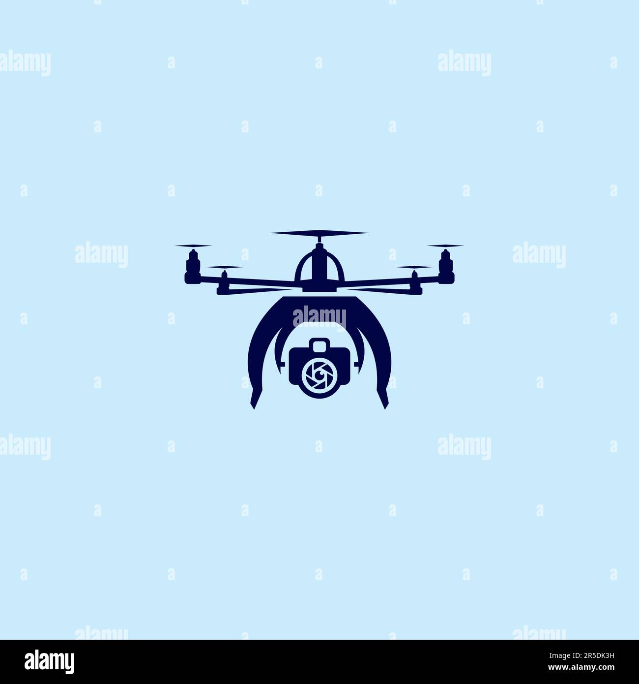 Logo del drone. Modello vettoriale con logo drone, fotocamera con obiettivo colorato Illustrazione Vettoriale