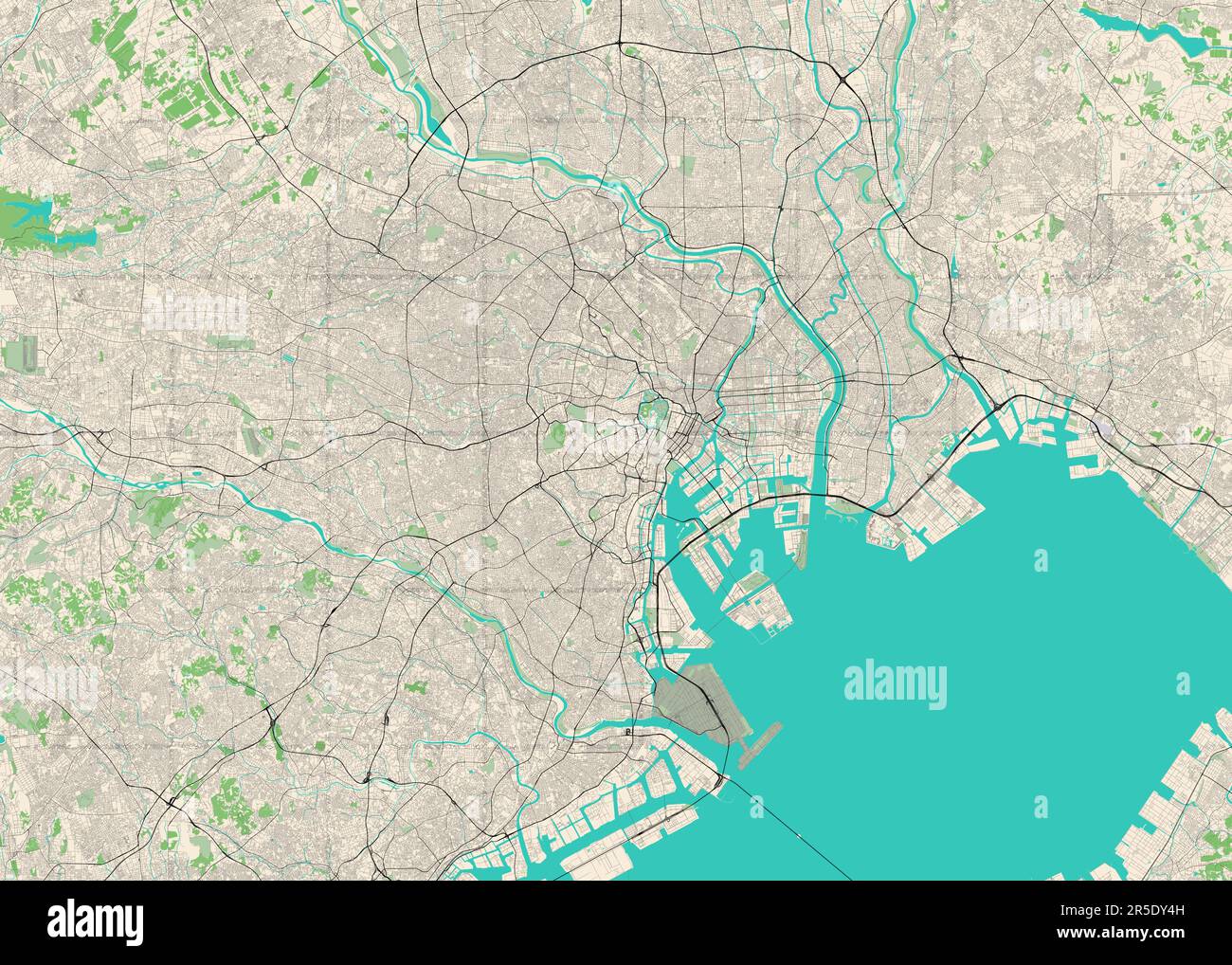 Mappa vettoriale dettagliata di Tokyo, Giappone Illustrazione Vettoriale