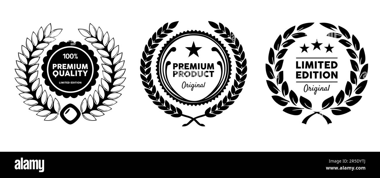 Set di guarnizioni di alta qualità per la collezione di cerchietto per badge bianco e nero STAR Circle Illustrazione Vettoriale