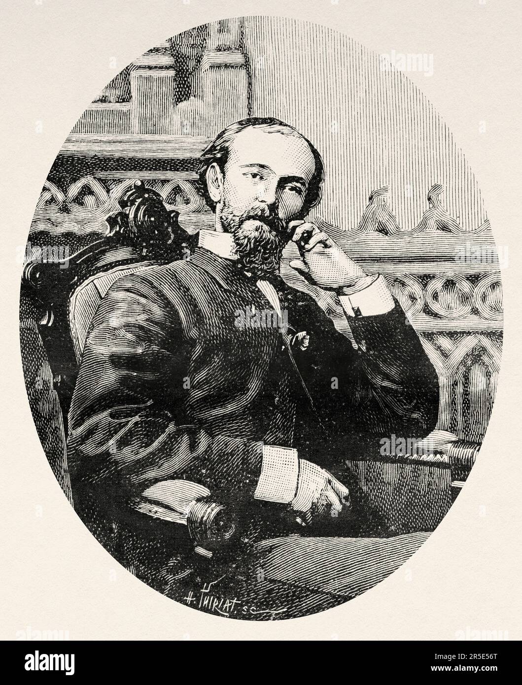 Ottava Pavy (1844-1884) medico francese ed esploratore artico. Antica incisione del 19th ° secolo da la Nature 1887 Foto Stock