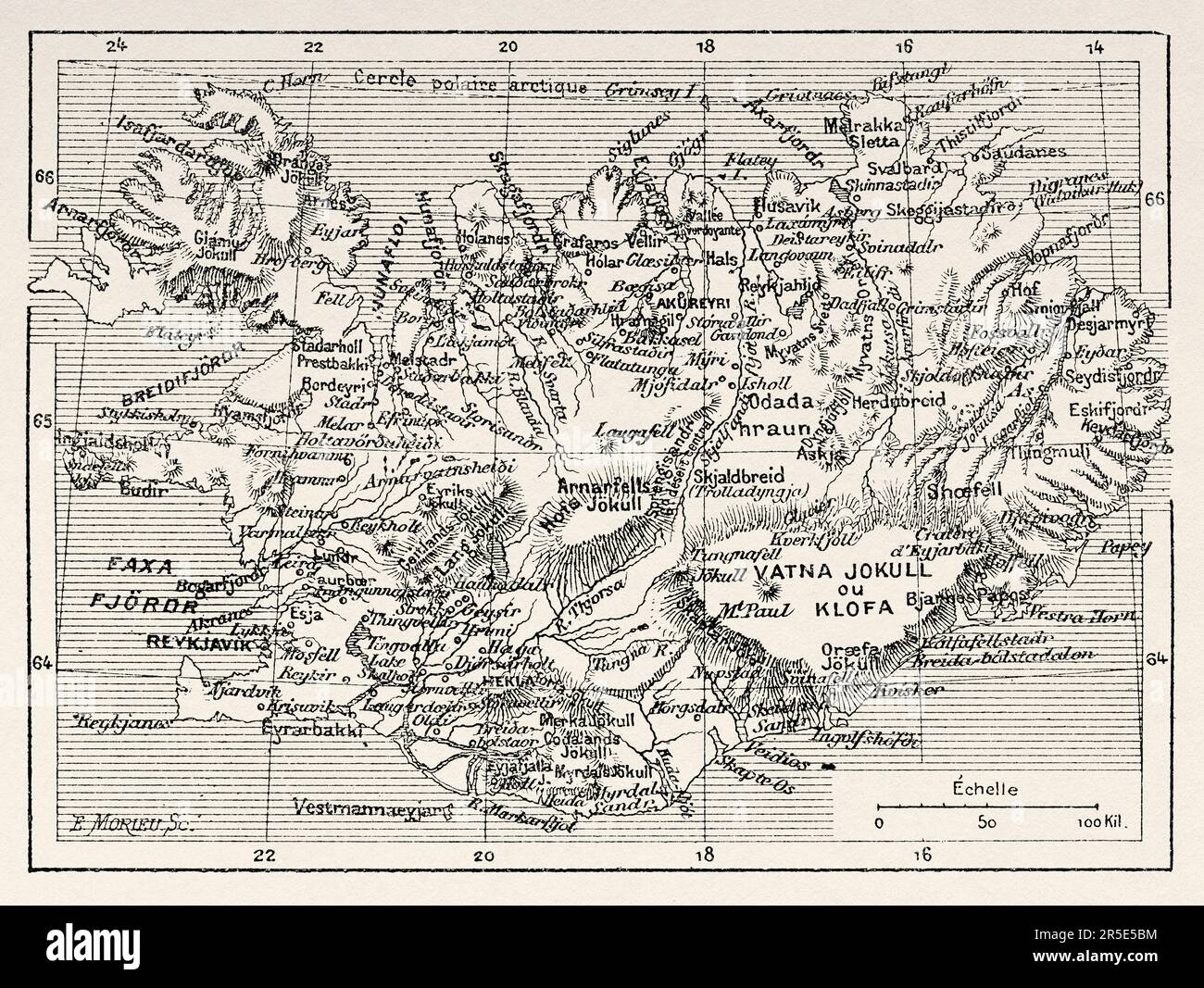 Vecchia mappa dell'Islanda dalla fine del 19th ° secolo. Antica incisione del 19th ° secolo da la Nature 1887 Foto Stock