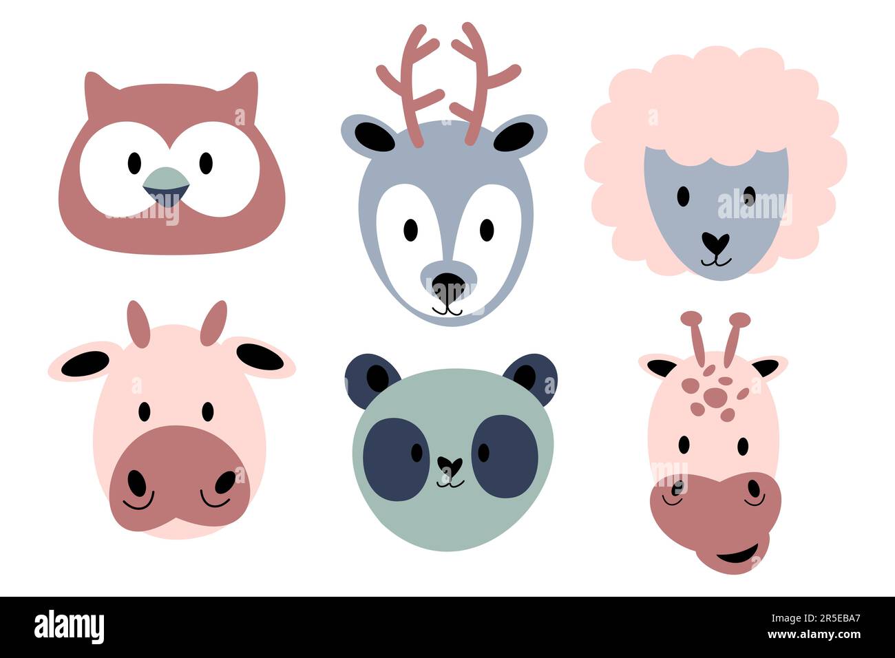 Animali selvatici testa . Design piatto . Stile vintage. Illustrazione vettoriale . Illustrazione Vettoriale