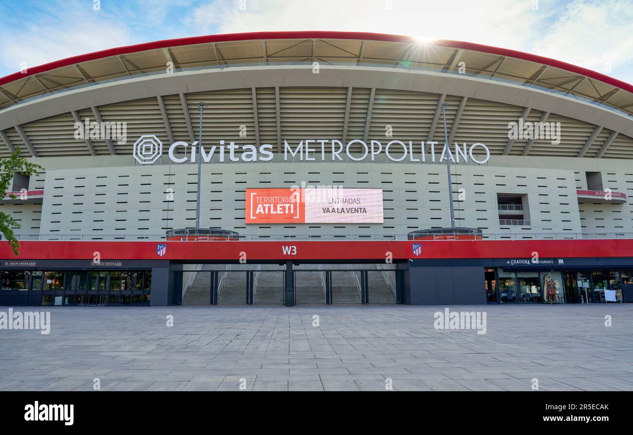 Vista sulla moderna arena Civitas Metropolitano - la sede ufficiale del FC Atletico Madrid Foto Stock