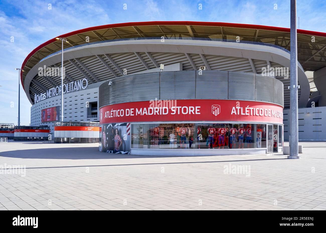 Vista sulla moderna arena Civitas Metropolitano - la sede ufficiale del FC Atletico Madrid Foto Stock