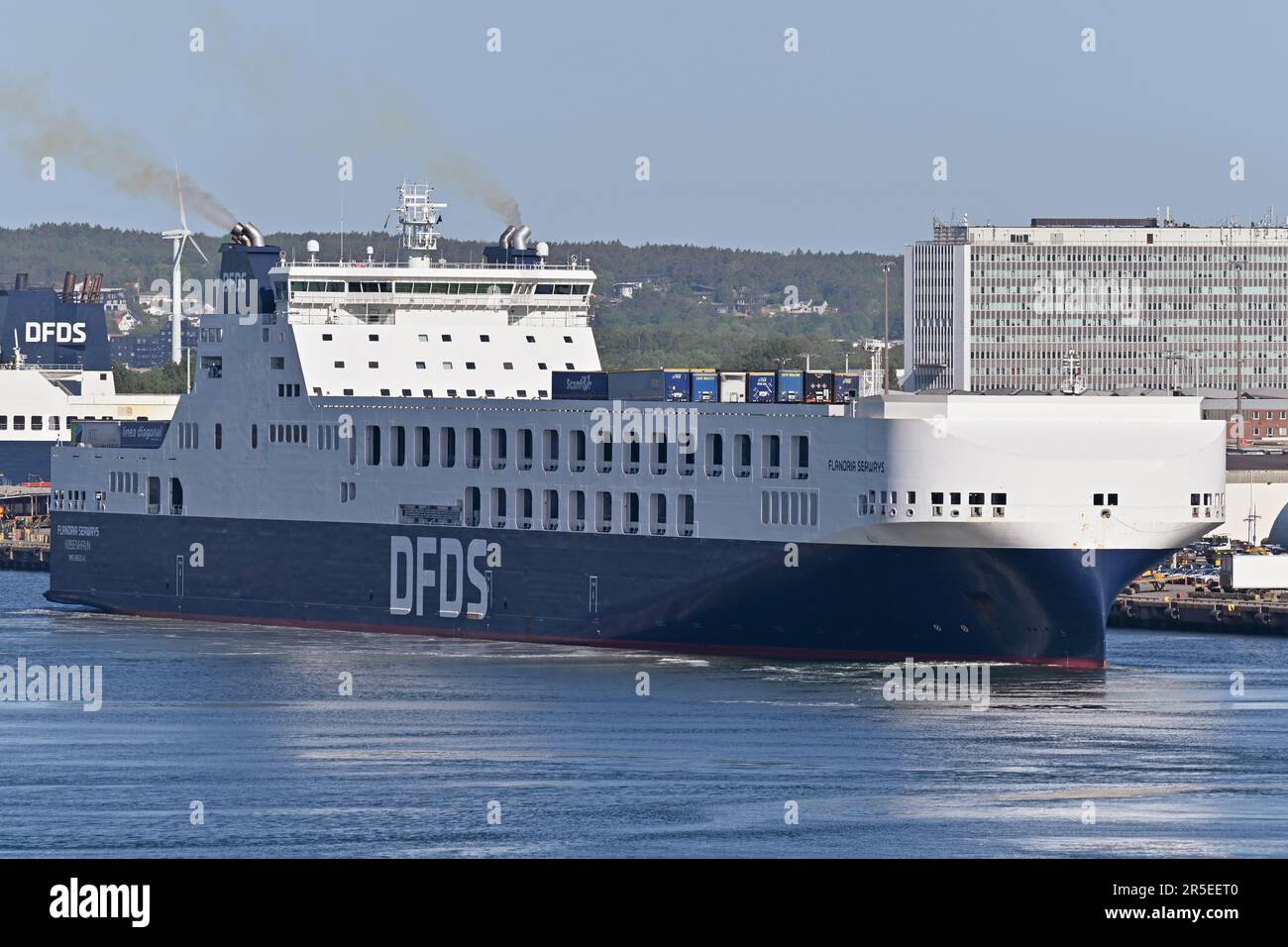 La nave roll-on-roll-off (RORO) FLANDRIA SEAWAYS arriva al porto di Gothenburg Foto Stock