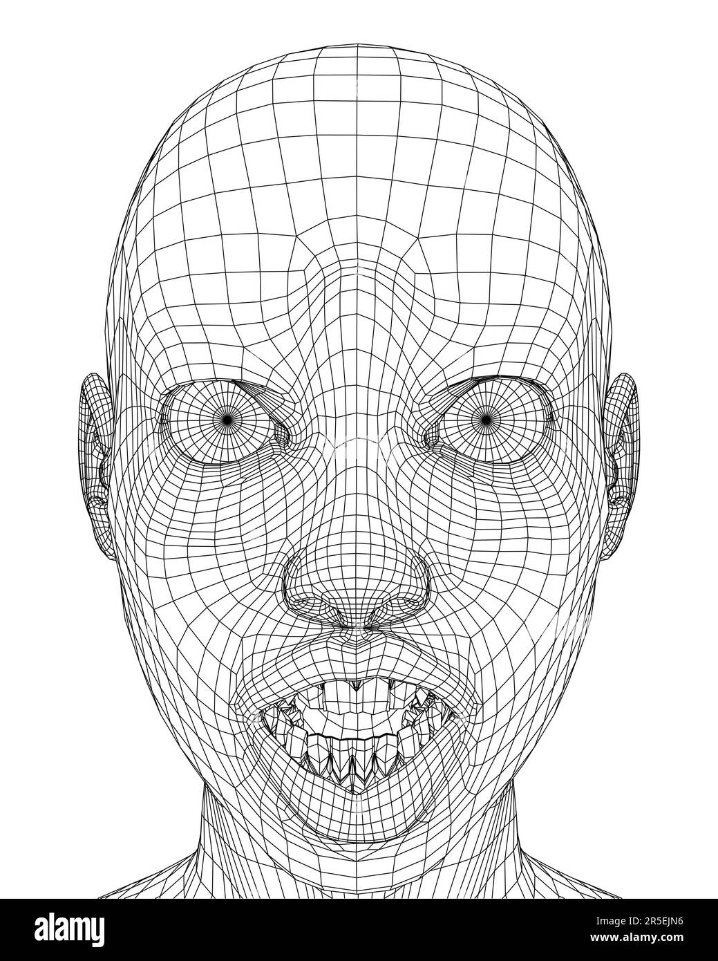 Ragazza testa wireframe con sorpresa espressione facciale da linee nere isolate su sfondo bianco. 3D. Illustrazione vettoriale. Illustrazione Vettoriale