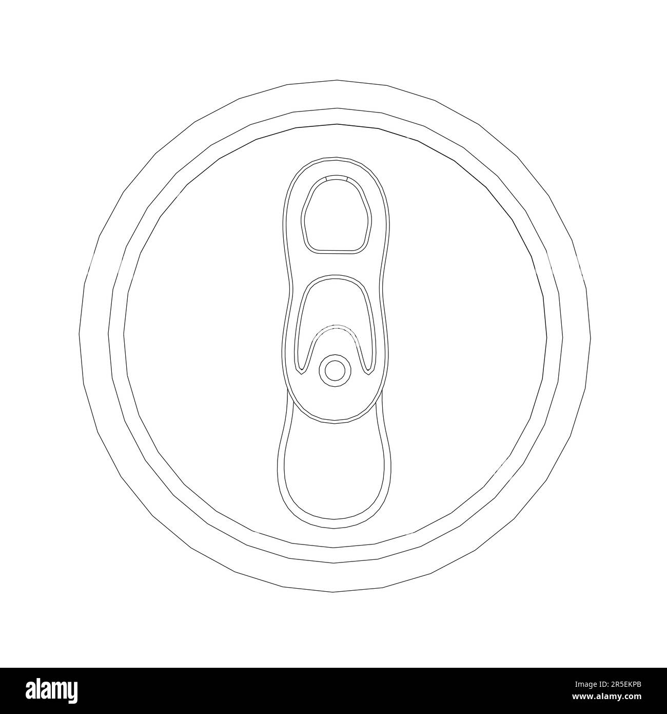 Contorno di una lattina per bevande da linee nere isolate su sfondo bianco. Vista dall'alto. Illustrazione vettoriale. Illustrazione Vettoriale