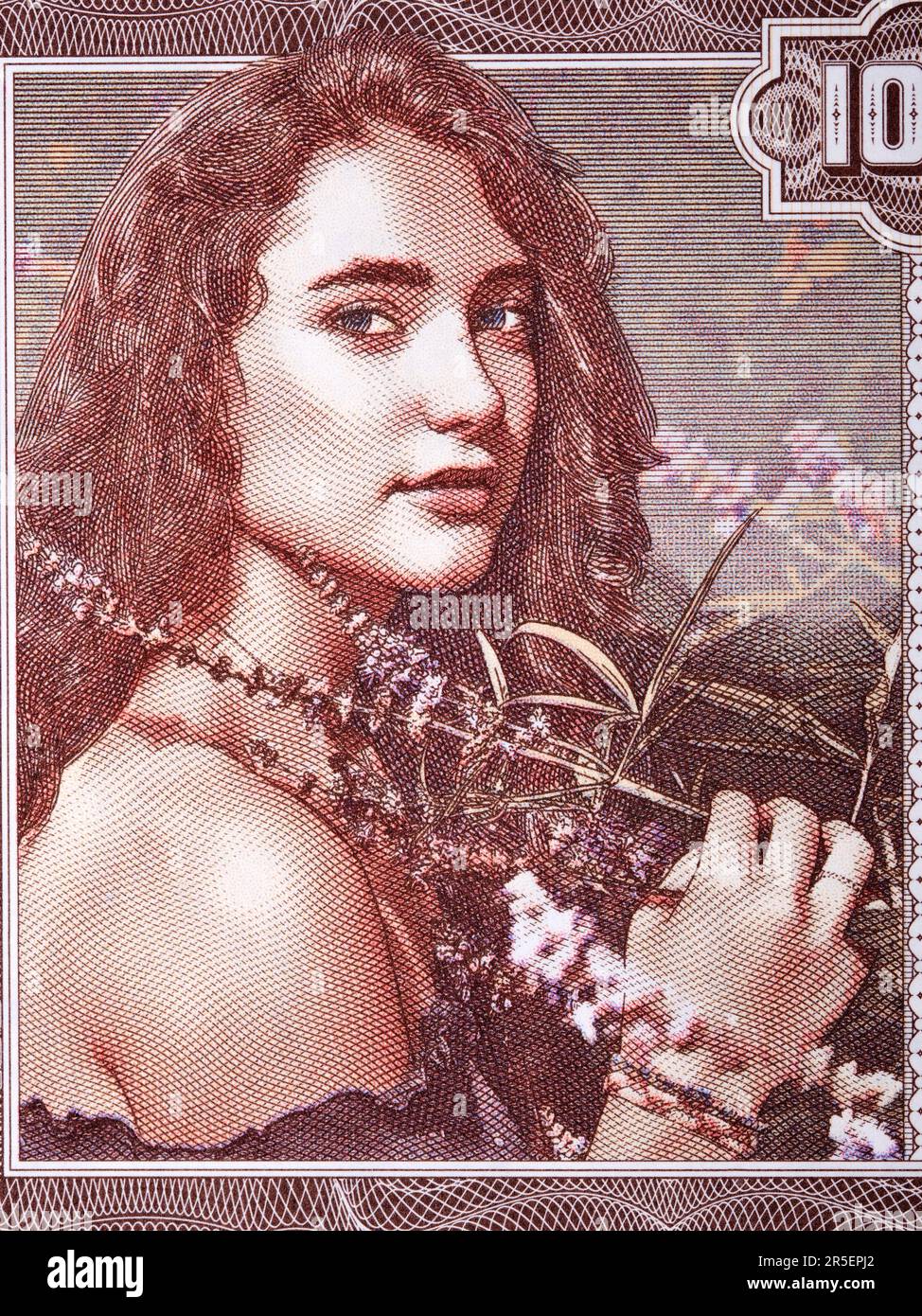 Ragazza con un fiore prato un ritratto da soldi Liechtenstein Foto Stock