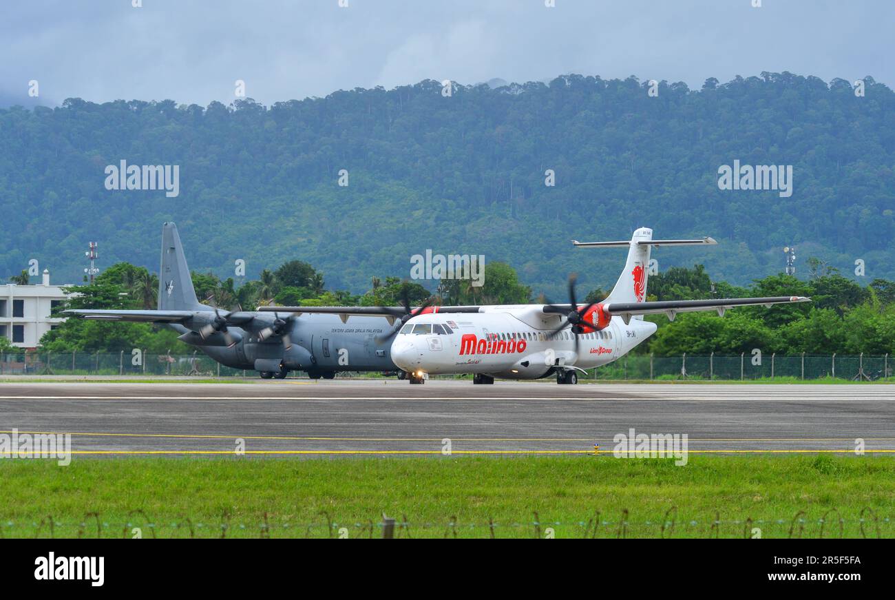 Langkawi, Malesia - 28 maggio 2023. 9m-LMU Batik Air Malaysia (Malindo) ATR 72-600 tassare per decollo dall'aeroporto di Langkawi (LGK), Malesia. Foto Stock