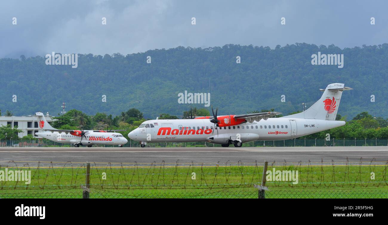 Langkawi, Malesia - 28 maggio 2023. 9m-LMK Batik Air Malaysia (Malindo) ATR 72-600 tassare per decollo dall'aeroporto di Langkawi (LGK), Malesia. Foto Stock