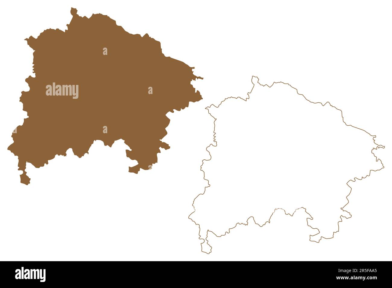 Illustrazione vettoriale della mappa del distretto di Waidhofen an der Thaya (Repubblica d'Austria o Österreich, Austria inferiore o stato di Niederösterreich), schizzo di scrittura Illustrazione Vettoriale
