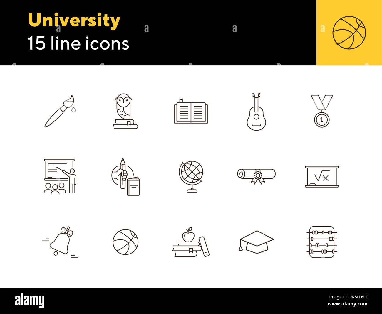 Set di icone della linea universitaria Illustrazione Vettoriale