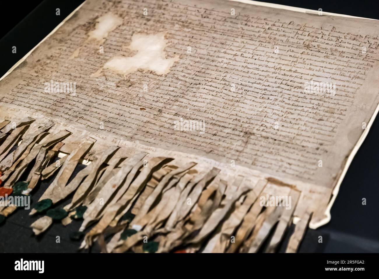 Dichiarazione di Arbroath storico documento scozzese in mostra, National Museum of Scotland, Edimburgo, Regno Unito Foto Stock
