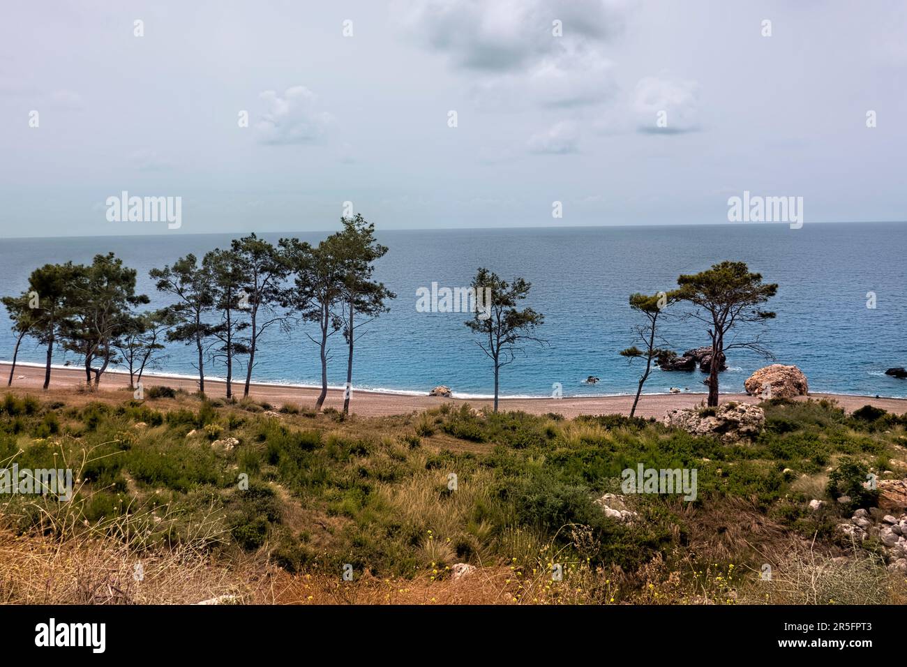 Spiaggia vuota sulla via Licia vicino a Karaöz, Turchia Foto Stock