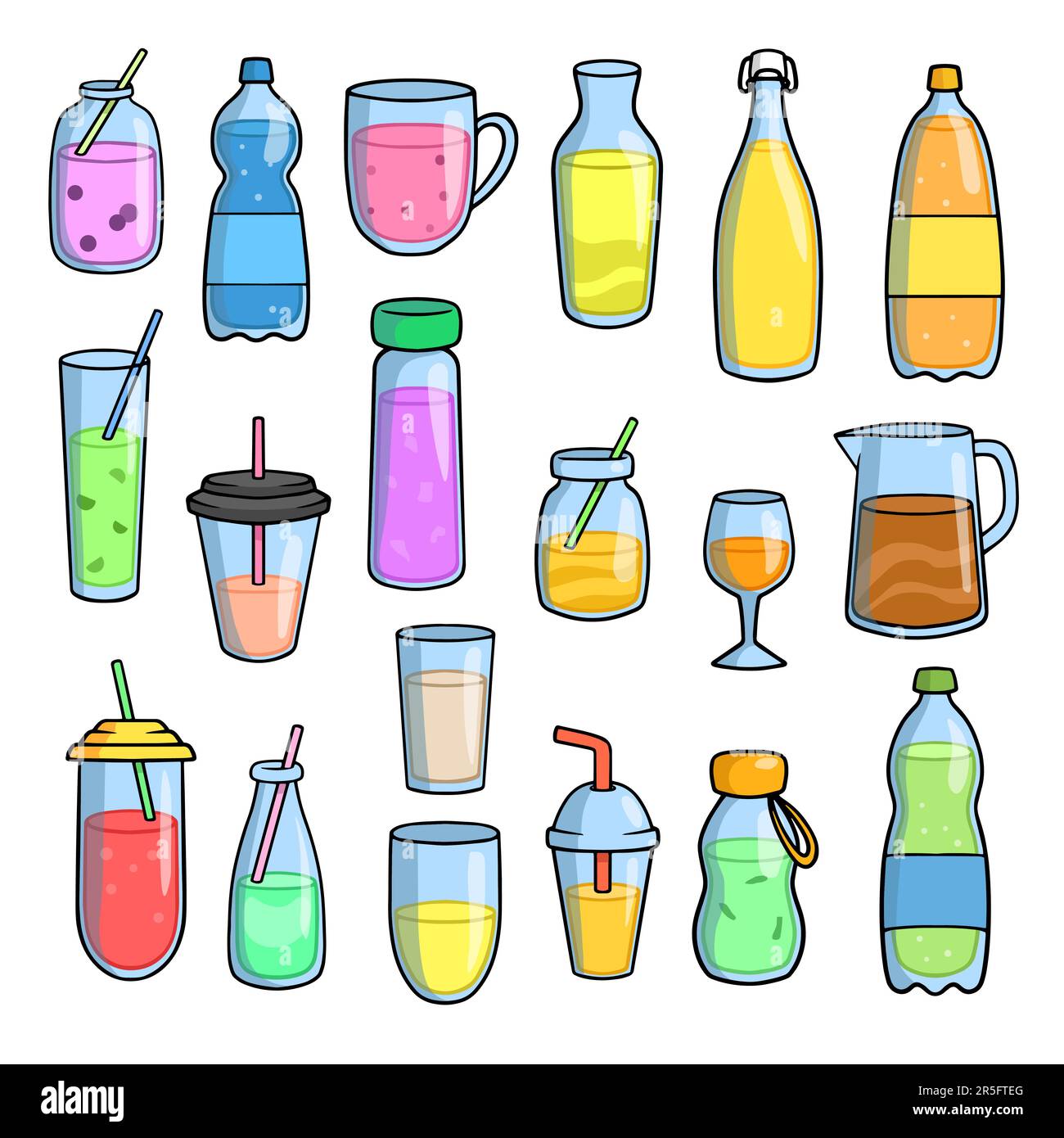 Set di adesivi per bevande in bottiglie e bicchieri Illustrazione Vettoriale
