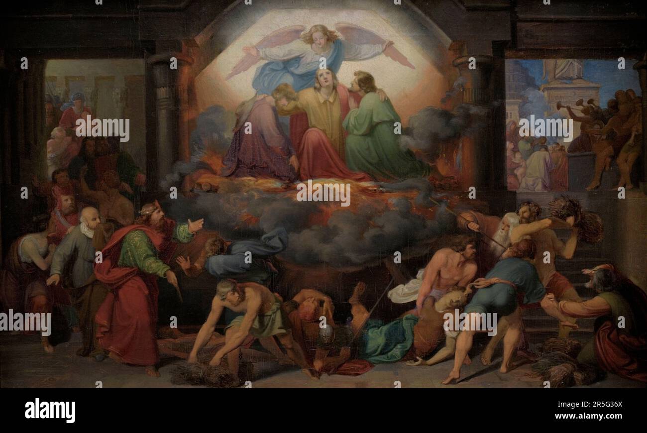 Alexander Heubel (1813-1847). Pittore lettone. Tre uomini in una fornace di fuoco, 1845. Olio su tela (36 x 59,6 cm). Museo Nazionale d'Arte Lettone Riga, Lettonia. Foto Stock