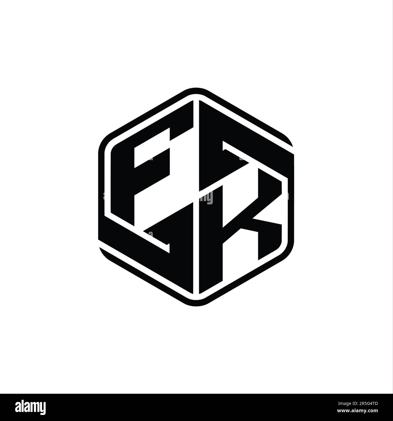 FK Letter Logo monogramma forma esagonale con ornamento astratto contorno isolato modello di disegno Foto Stock