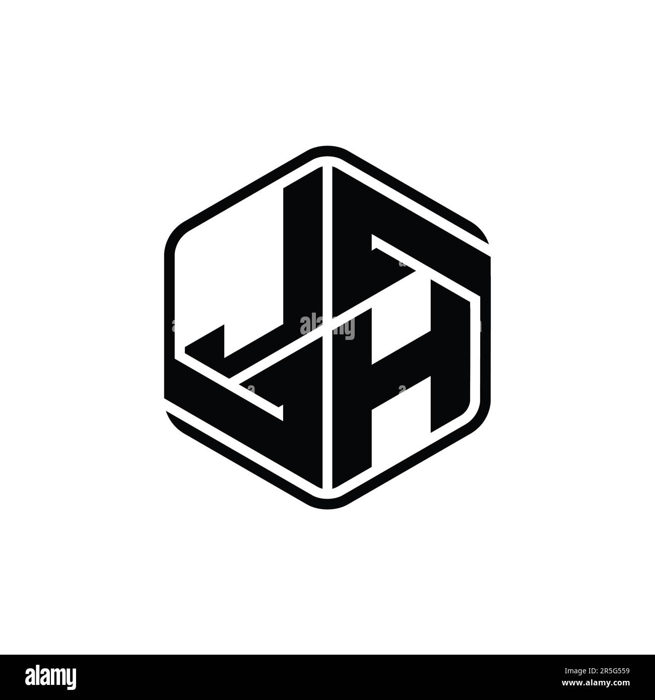 JH Letter Logo monogramma forma esagonale con ornamento astratto contorno isolato modello di disegno Foto Stock