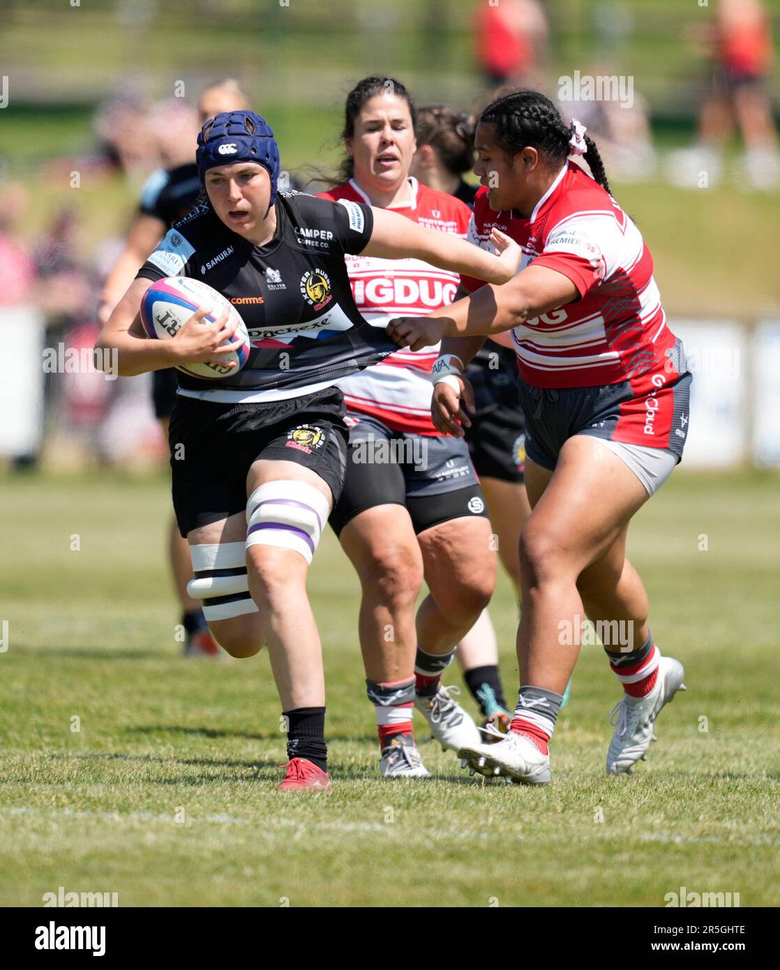 Gloucester,UK, 03 giu 2023 Ebony Jefferies (Exeter) rompe l'attrezzatura durante il Gloucester-Hartpury v Exeter Chiefs Allianz 15 all'Alpas Arena Gloucester Regno Unito il 03 2023 giugno Graham Glendinning / Graham Glendinning / Alamy Live News Punteggio finale: 19 - 58 Credit: Graham Glendinning / GlennSports/Alamy Live News Foto Stock