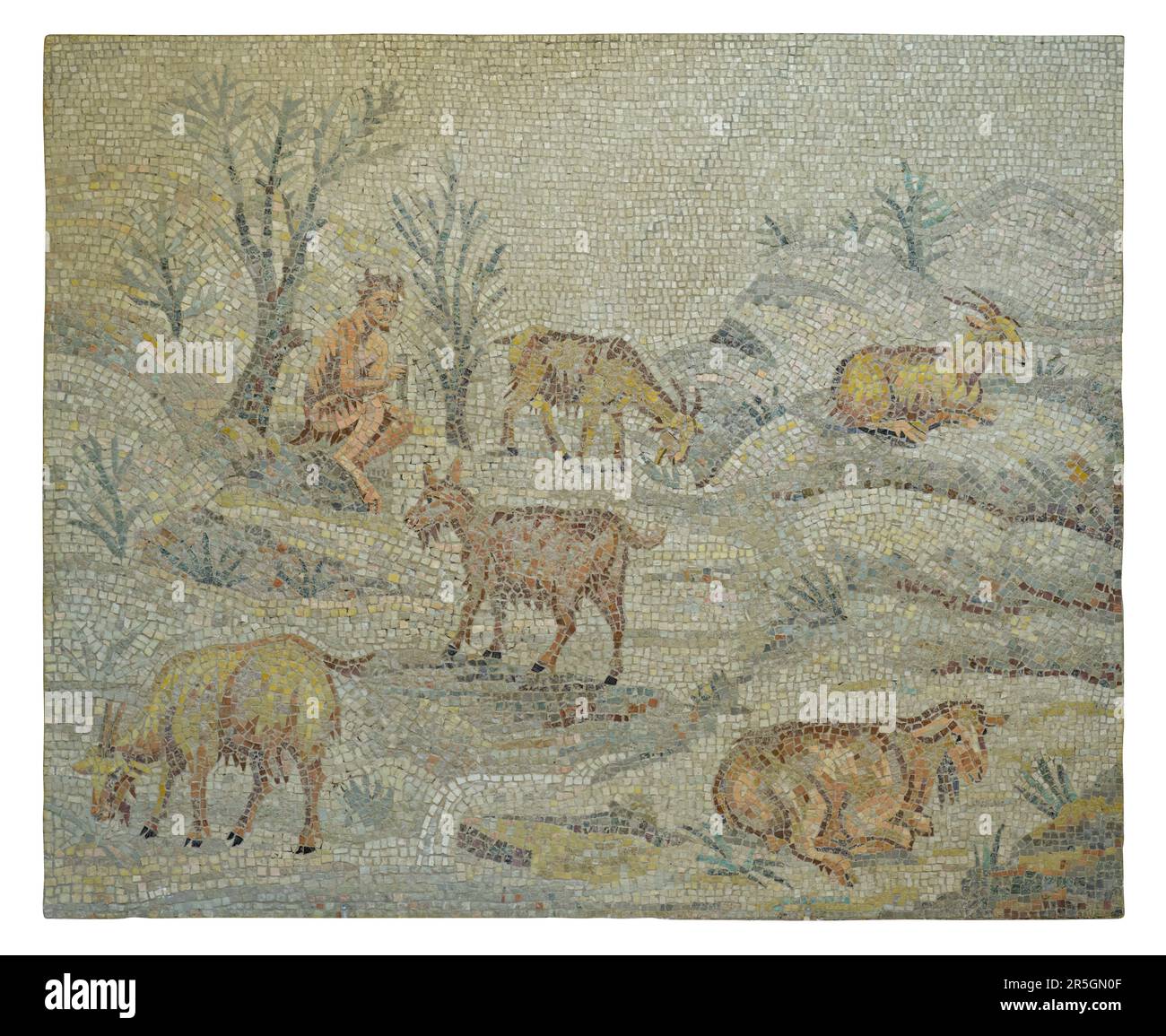 Antico mosaico romano - capre pastoriere Satyr Foto Stock