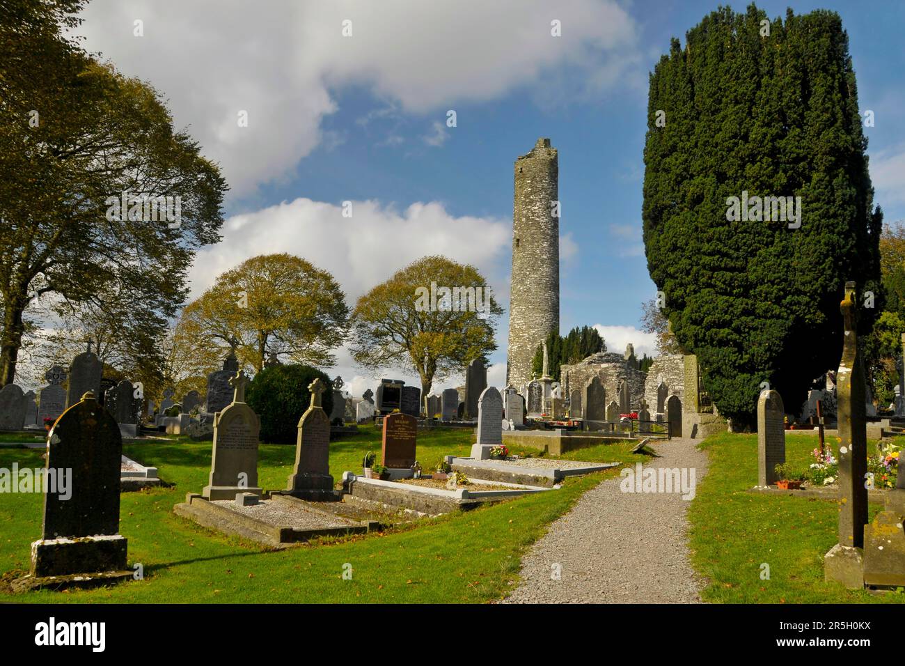 Torre rotonda, Monasterboice, Drogheda, County Louth, Torre rotonda, Irlanda Foto Stock