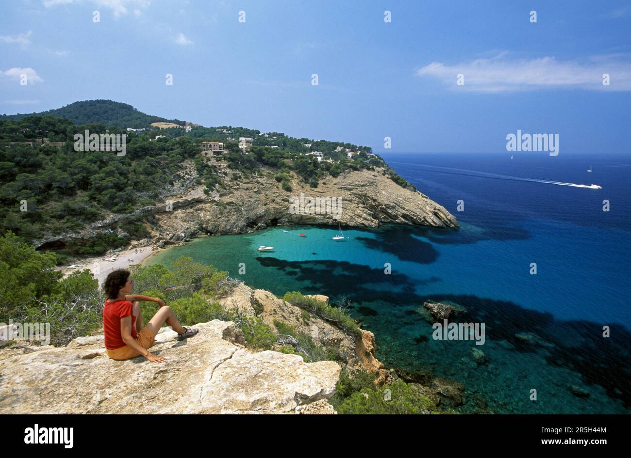 Cala Moli, Ibiza, Isole Baleari, Spagna Foto Stock