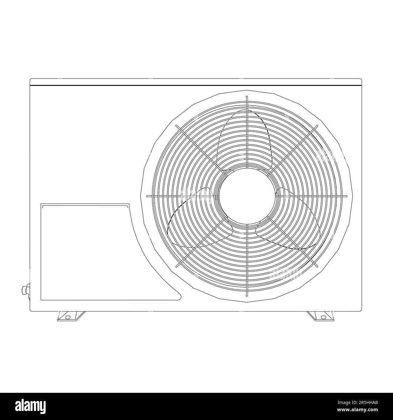 Il contorno del condizionatore d'aria per raffreddare la stanza da linee nere isolate su uno sfondo bianco. Vista frontale. Illustrazione vettoriale. Illustrazione Vettoriale
