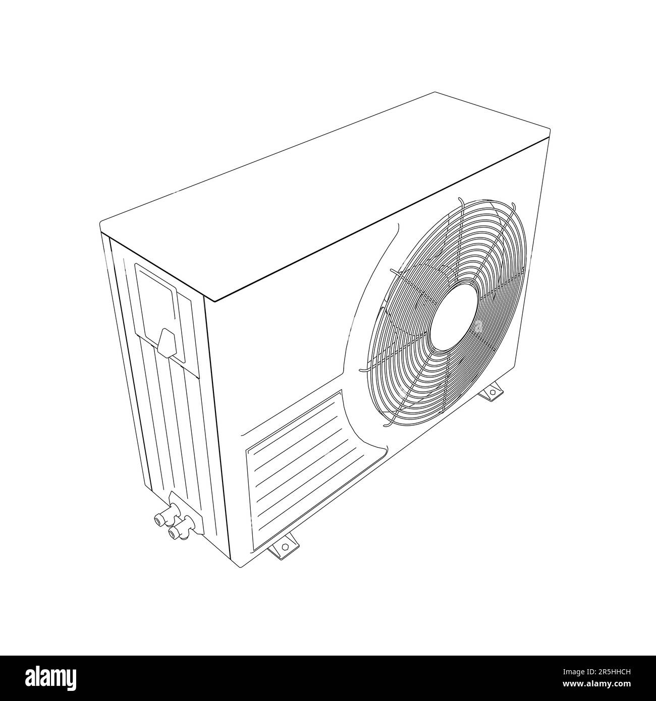 Il contorno del condizionatore d'aria per raffreddare la stanza da linee nere isolate su uno sfondo bianco. Vista isometrica. Illustrazione vettoriale. Illustrazione Vettoriale