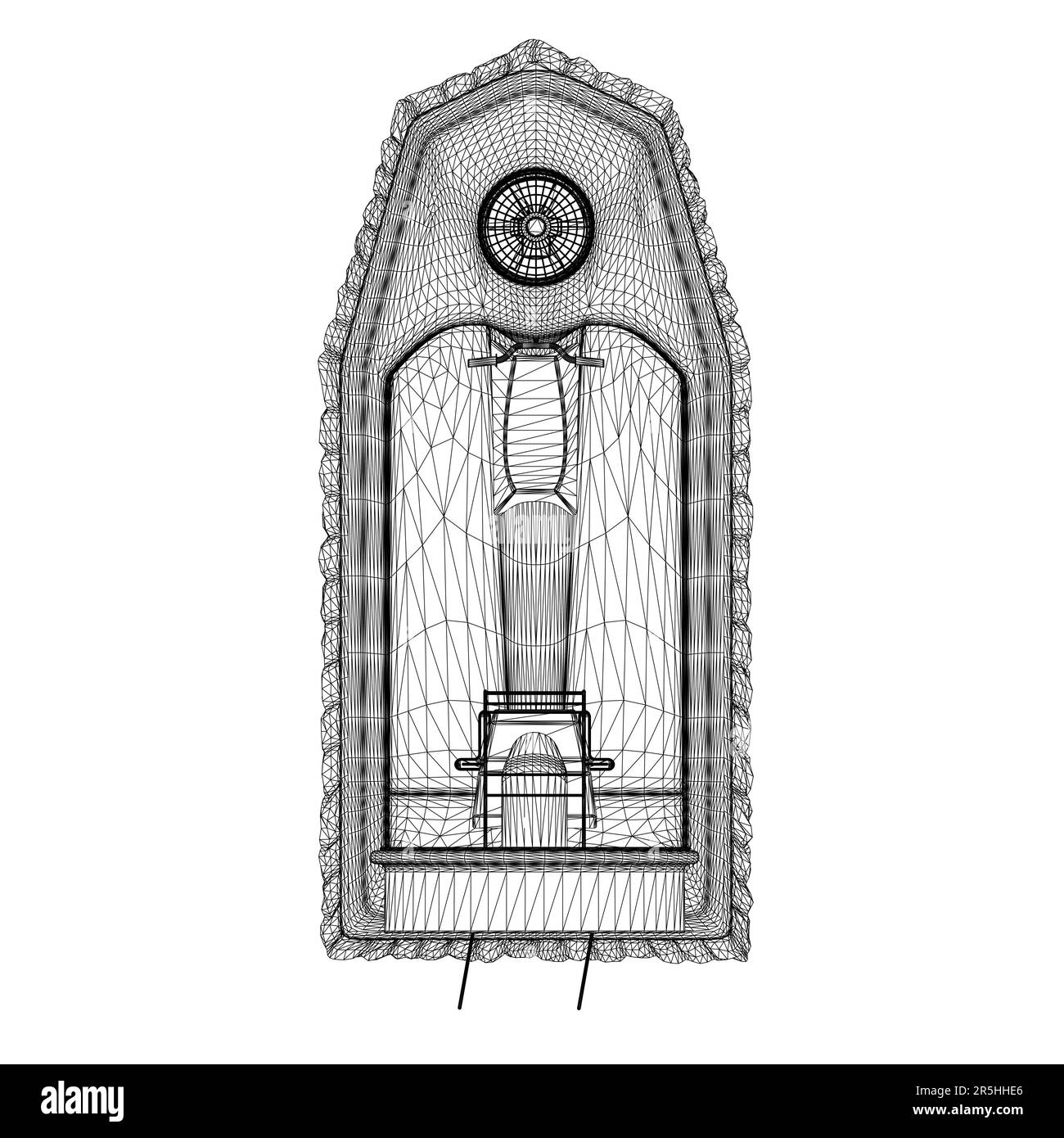 Struttura a reticolo della barca su un cuscino con un'elica dalle linee nere isolate su uno sfondo bianco. Vista dall'alto. 3D. Illustrazione vettoriale. Illustrazione Vettoriale