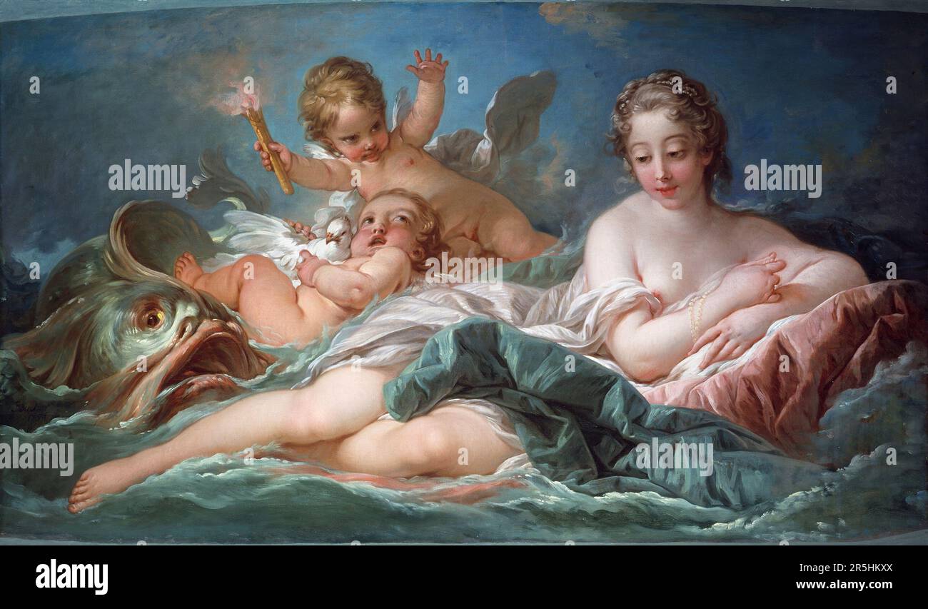 Venere dipinta da Francois Bouchard nel 1760. Anche se poco conosciuto oggi, Francesco Boucher è stato uno dei più celebrati pittori del 18th ° secolo in Francia. Dipinse temi classici in stile barocco e rococò. Il suo patrono era Madame de Pompadour e il suo lavoro era così popolare che alla fine divenne Premier Peintre du Roi (primo pittore del re), una prestigiosa posizione di corte nel regime di Ancien. Foto Stock