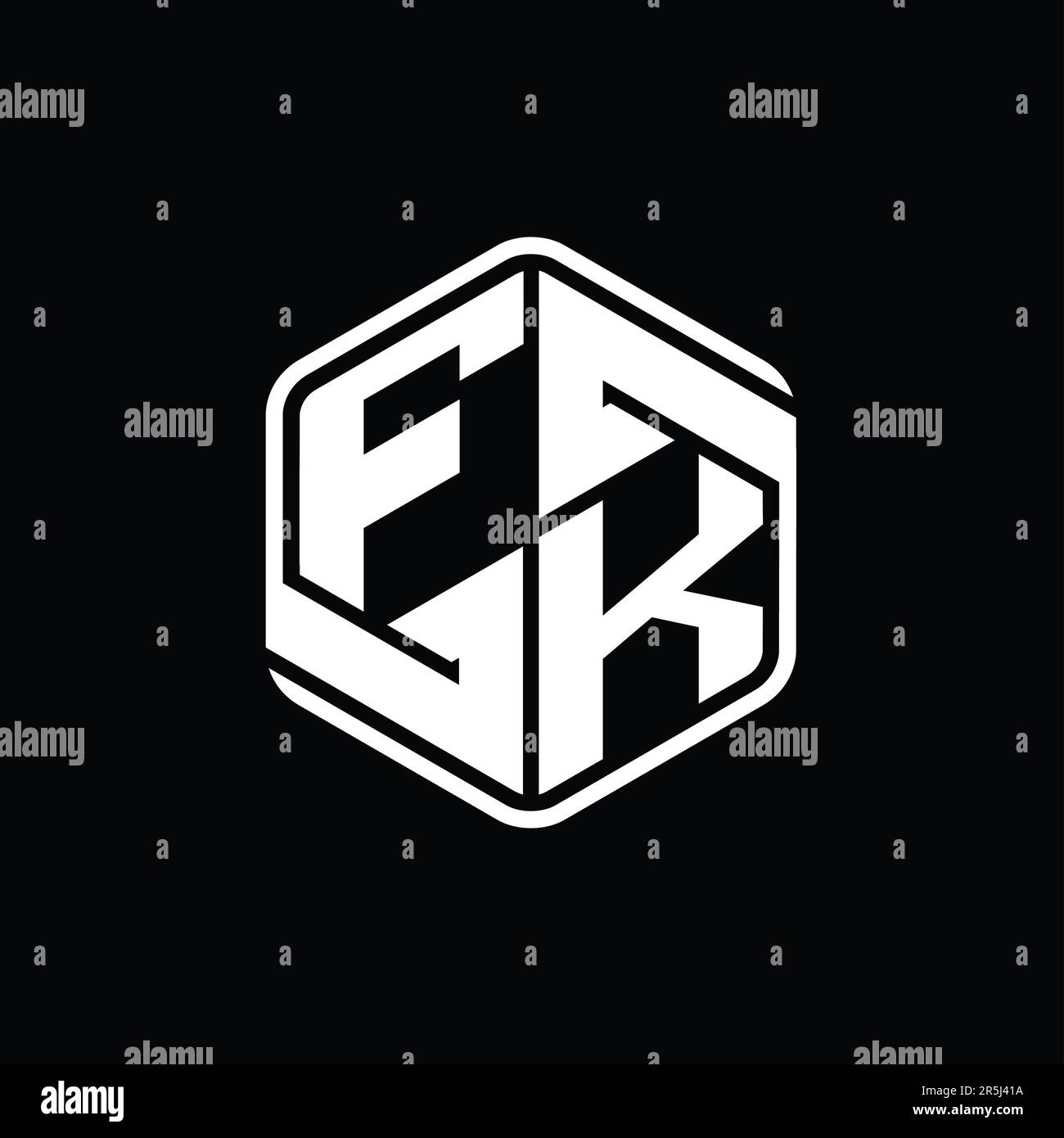 FK Letter Logo monogramma forma esagonale con ornamento astratto contorno isolato modello di disegno Foto Stock