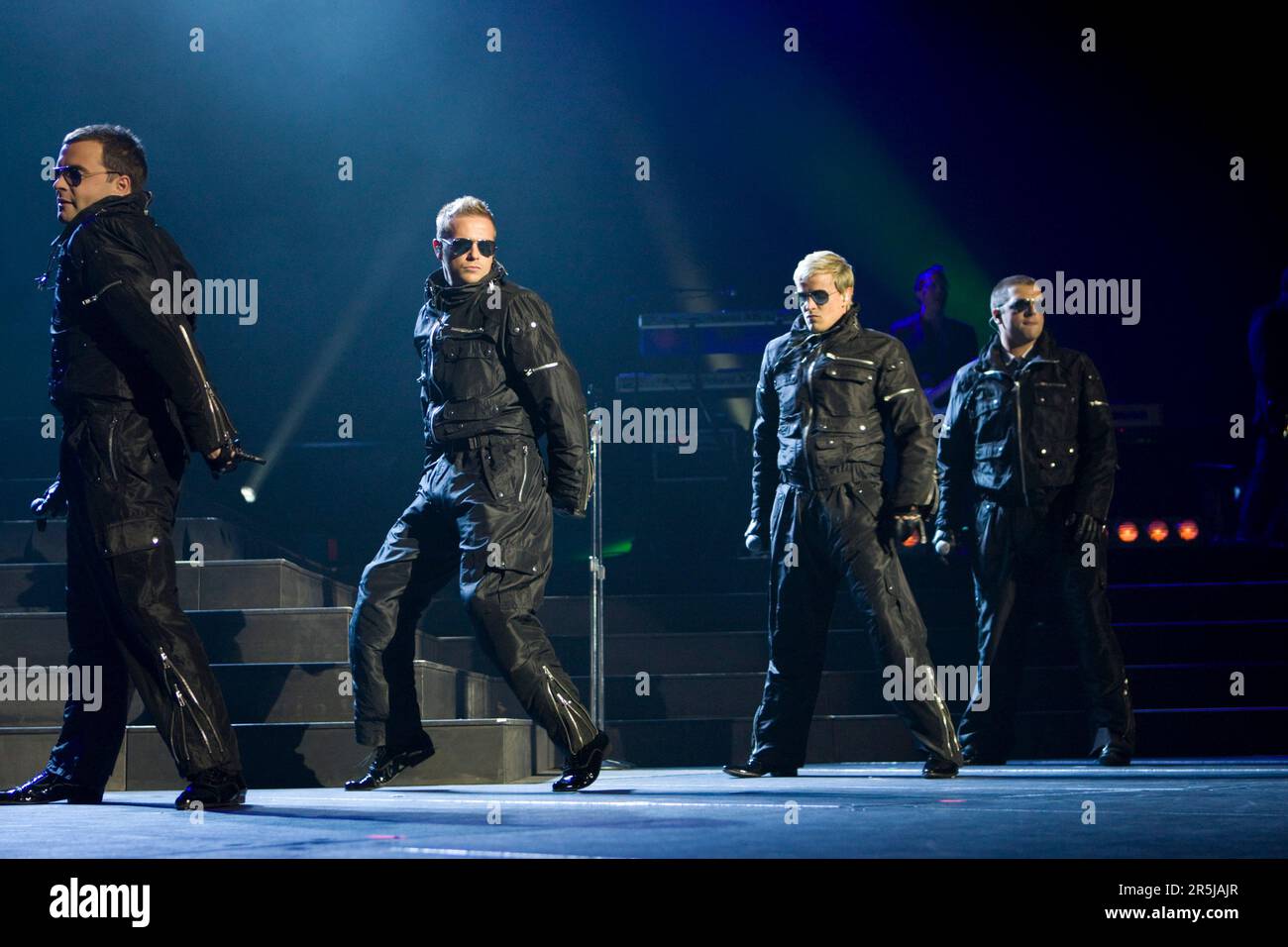 Band pop irlandese, Westlife, che si esibisce sul palco presso la Westpac Arena, Christchurch, Nuova Zelanda, mercoledì 07 maggio 2008. Foto Stock