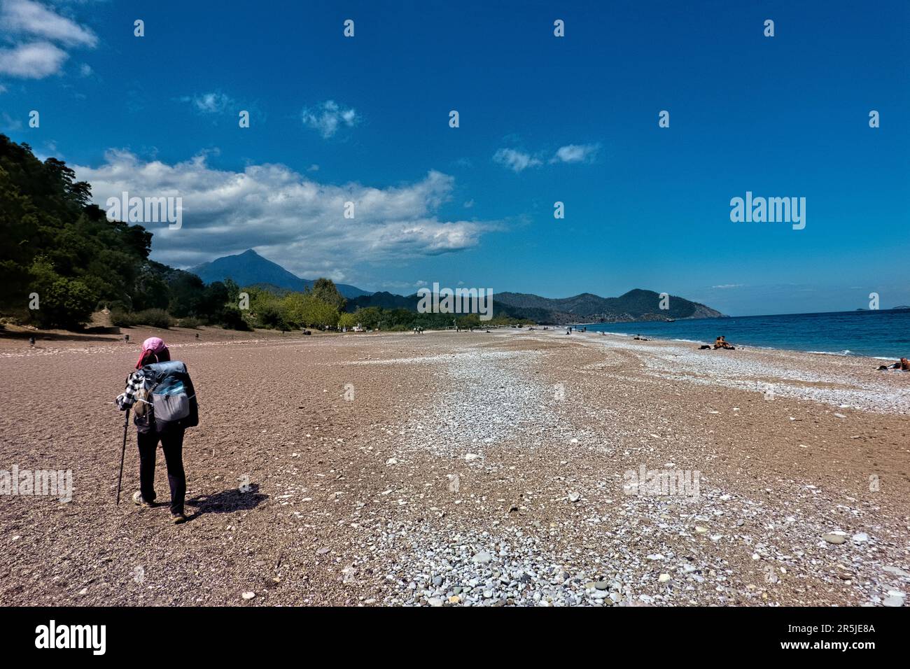 Trekking sulla spiaggia, Via Licia, Cirali, Turchia Foto Stock