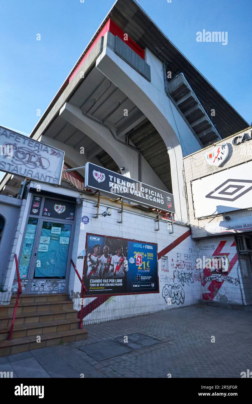 Vista sull'arena Ciudad Deportiva - la casa del FC Rayo Vallecano, Madrid Foto Stock