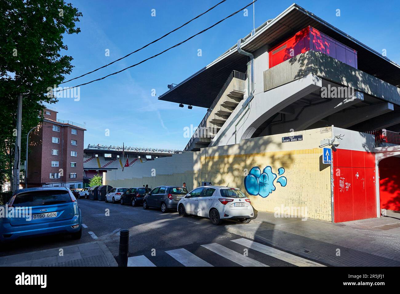 Vista sull'arena Ciudad Deportiva - la casa del FC Rayo Vallecano, Madrid Foto Stock