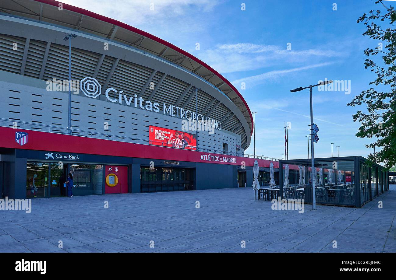 Vista sulla moderna arena Civitas Metropolitano - la sede ufficiale del FC Atletico Madrid Foto Stock