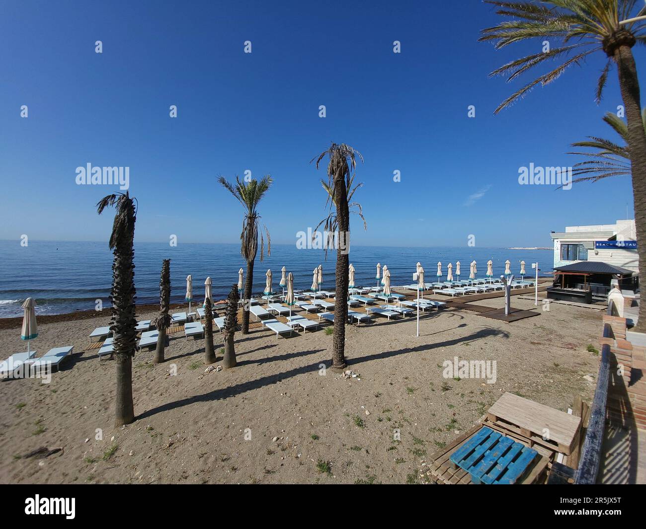 La spiaggia di Marbella. Spagna. Foto Stock