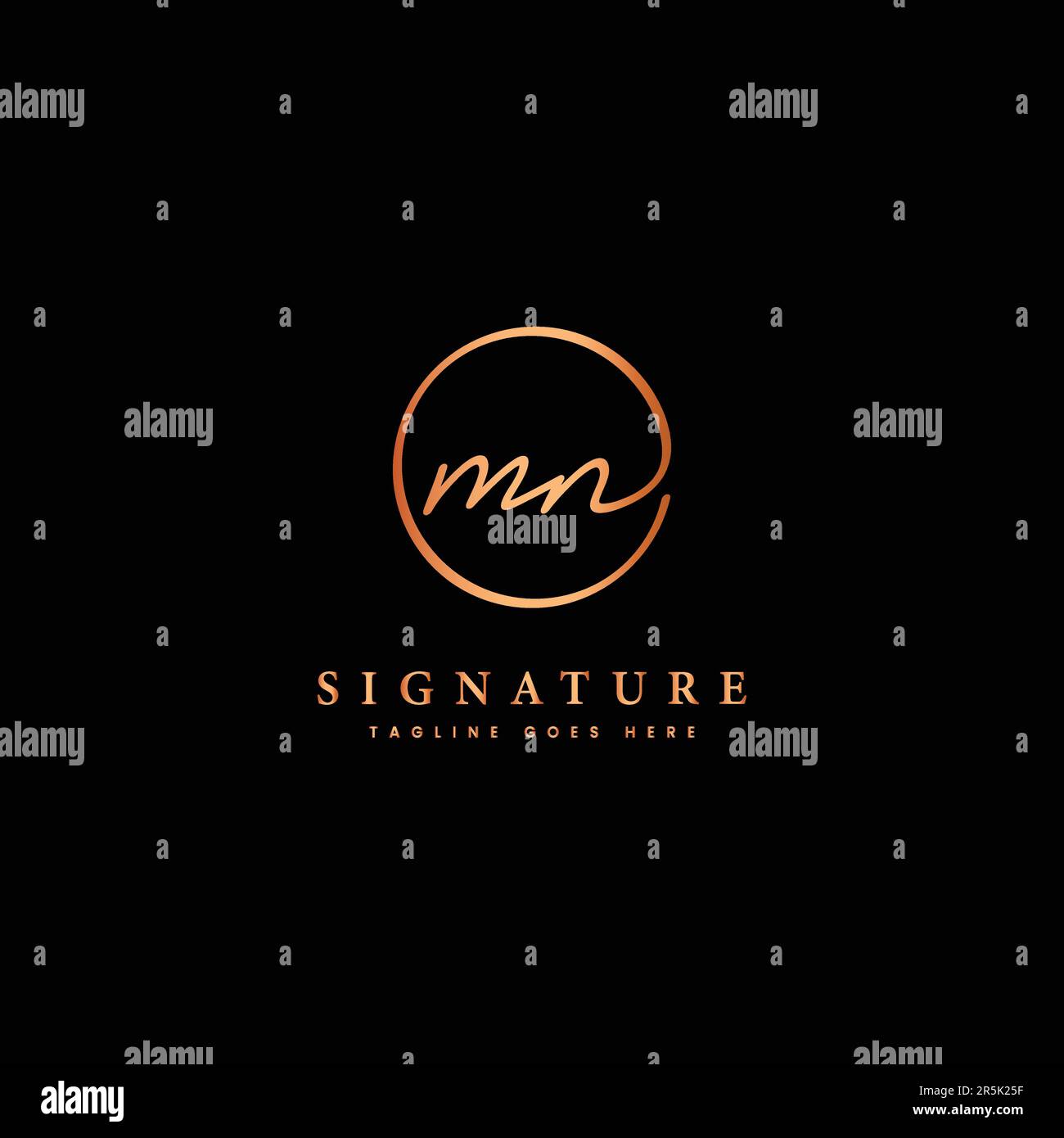 M, N, MN lettera iniziale manoscritta e logo vettoriale della firma. Modello aziendale con disegno a linee di forma rotonda Illustrazione Vettoriale