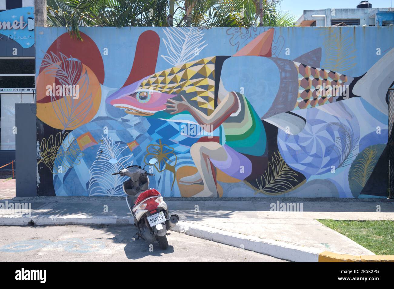 Scuola di sub murale a Playa del Carmen Yucatan Messico Foto Stock